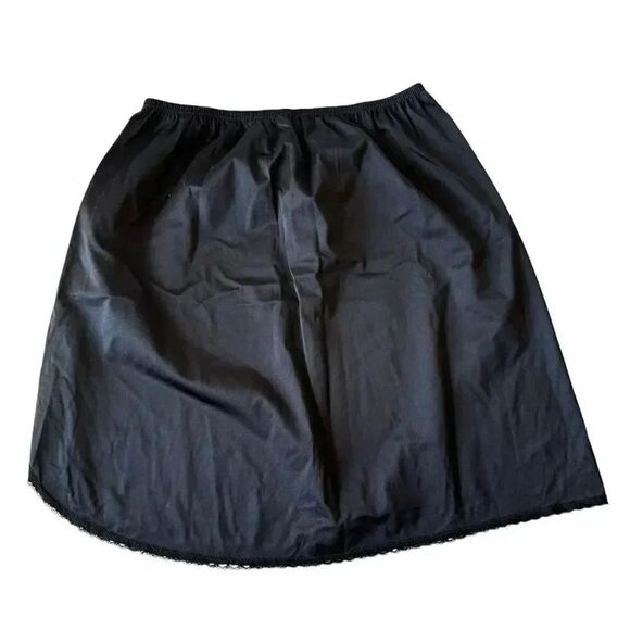 Vanity Fair Black Satin  Glance Slit  Lace Trim Pull On Elastic Waist SZ M - Picture 4 of 10